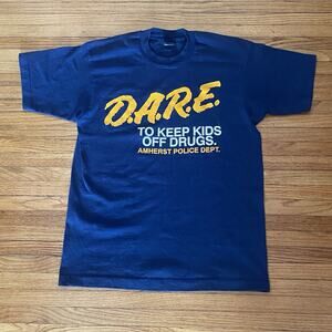 Vintage D.A.R.E. T-shirt Mens Sz Large Navy Blue 50/50 Blend 90s Amherst Police